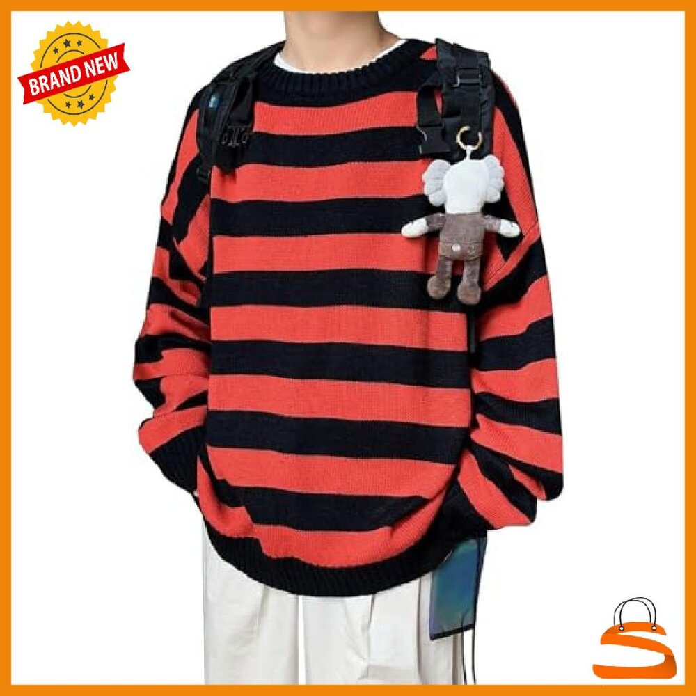 Men's Oversized Knit Pullover Sweater Long Sleeve Crew Neck Casual - Picture 3 of 8